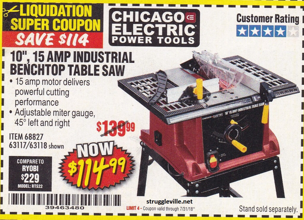 10 15 Amp Industrial Benchtop Table Saw Expires 7 31 18 68827 