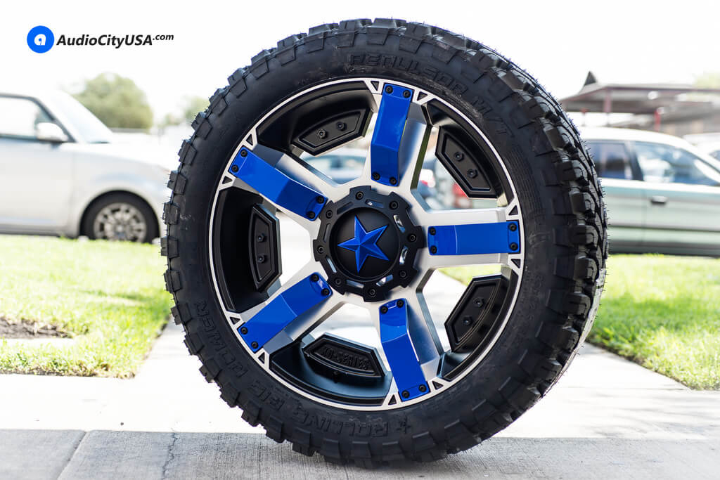 22x9 5 XD Wheels XD811 Rockstar II Black Machine Blue Inserts Blue 