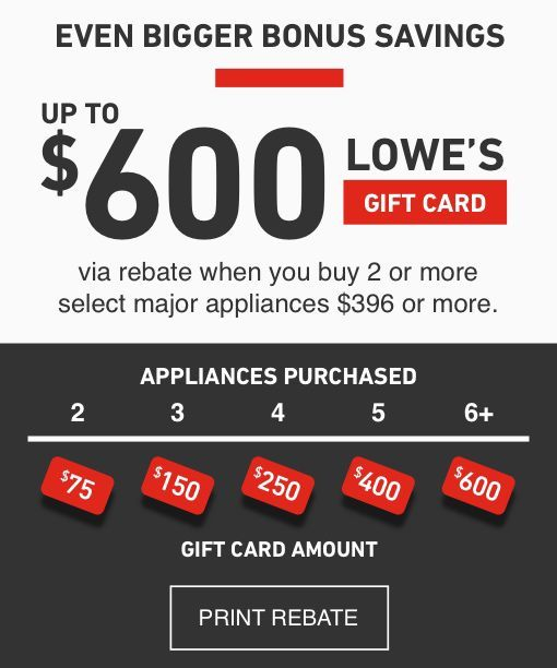 Bonus Savings Up To 600 Lowe s Gift Card Via Rebate For Select 