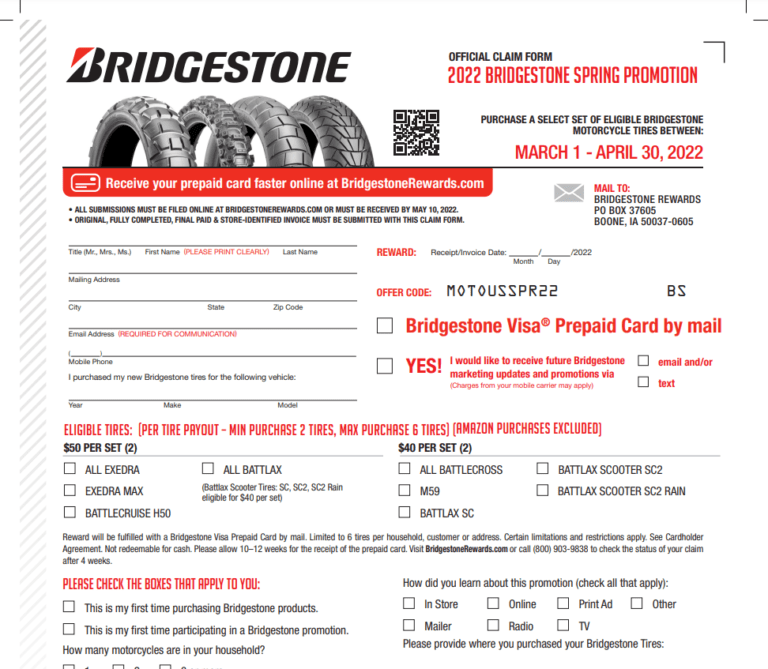 Bridgestone Tire Rebate Form Printable Rebate Form