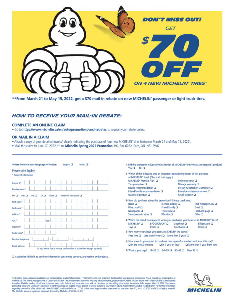 Current Tire Rebate Available Printable Rebate Form