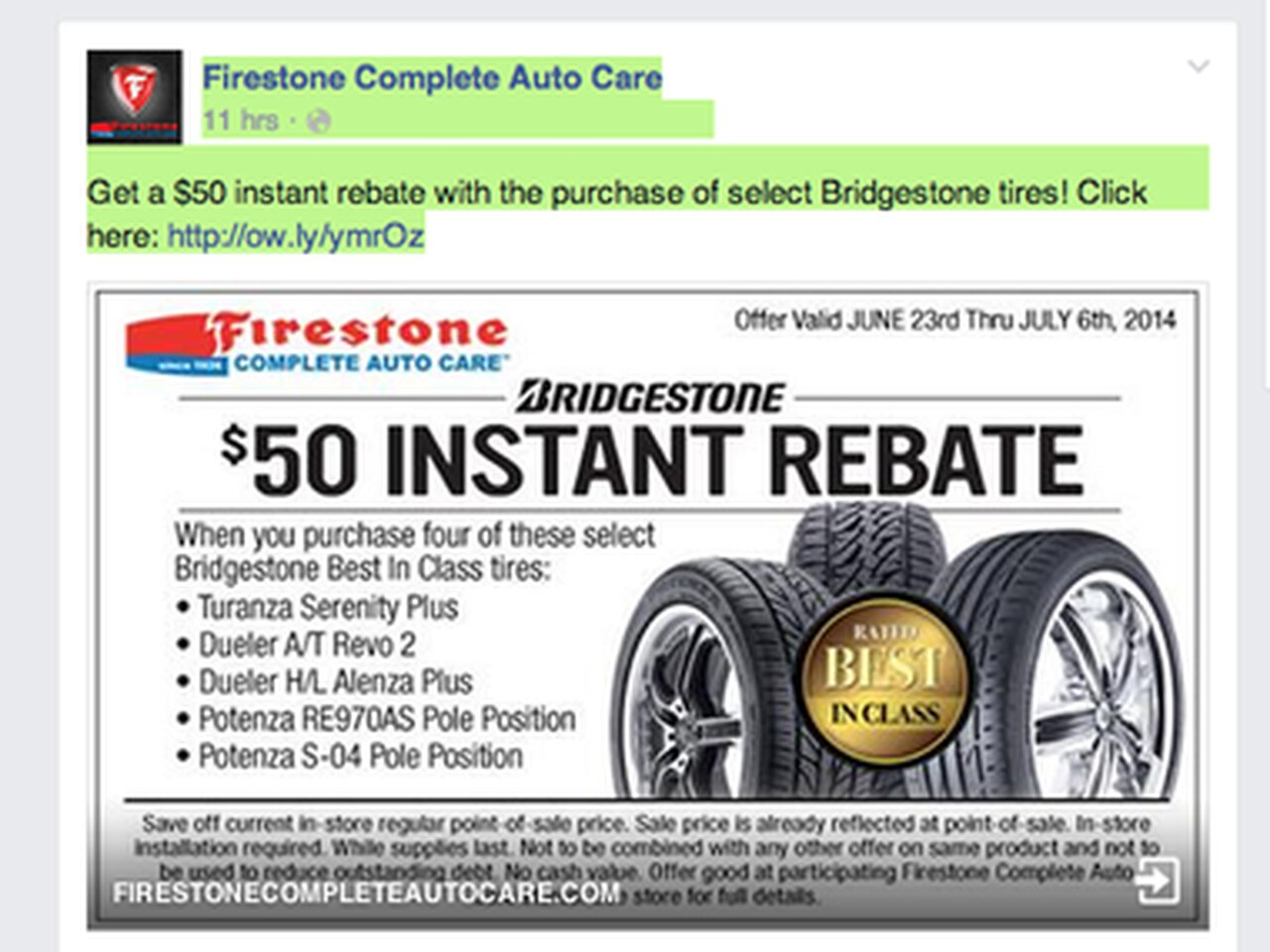 Firestone 50 Rebate Offer On Tires Al