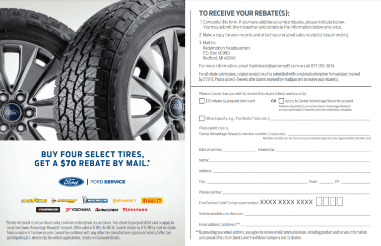 Ford Tire Rebate Redeem Printable Rebate Form