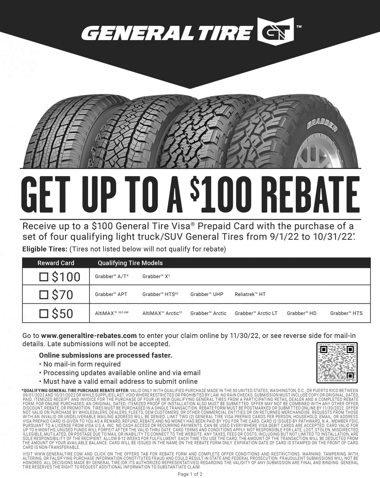 General Tire Rebate Get Up To 100 Rebate 9 1 22 10 31 22 