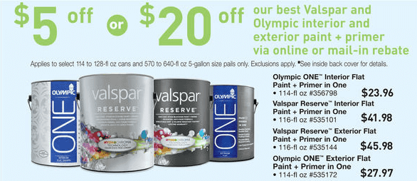 Lowe s 5 Or 20 Rebate Offer On Valspar Olympic Interior Paint