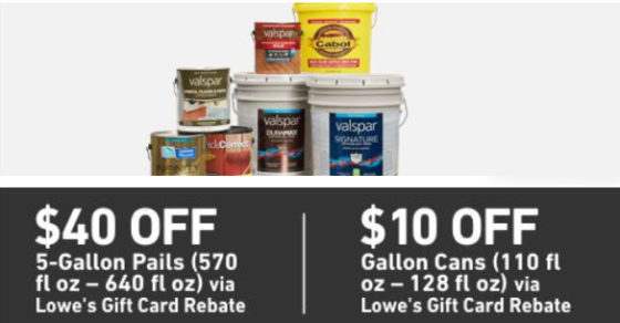 Lowes Paint Rebate 10 Back Per Gallon Or 40 Back Per 5 Gallon Pail 