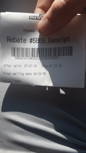 MEN MENARDS Rebate 6869 Receipt 6869000076405555243654324005 Offer 