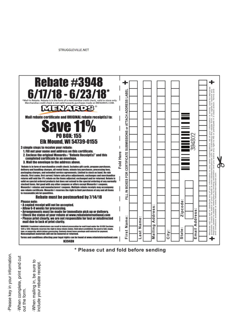 Menards 11 Rebate 3948 Purchases 6 17 18 6 23 18