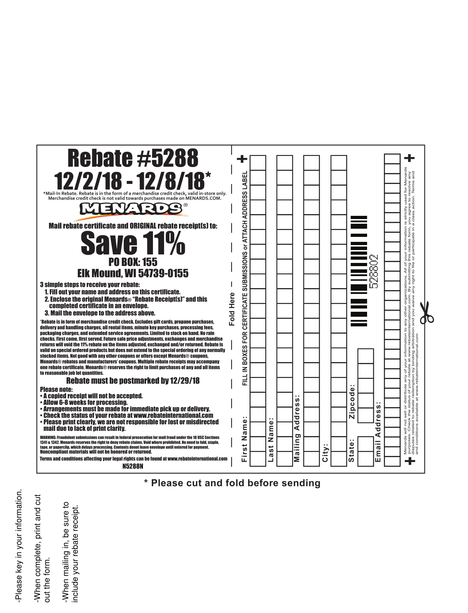 Menards 11 Rebate 5288 Purchases 12 2 18 12 8 18 Struggleville