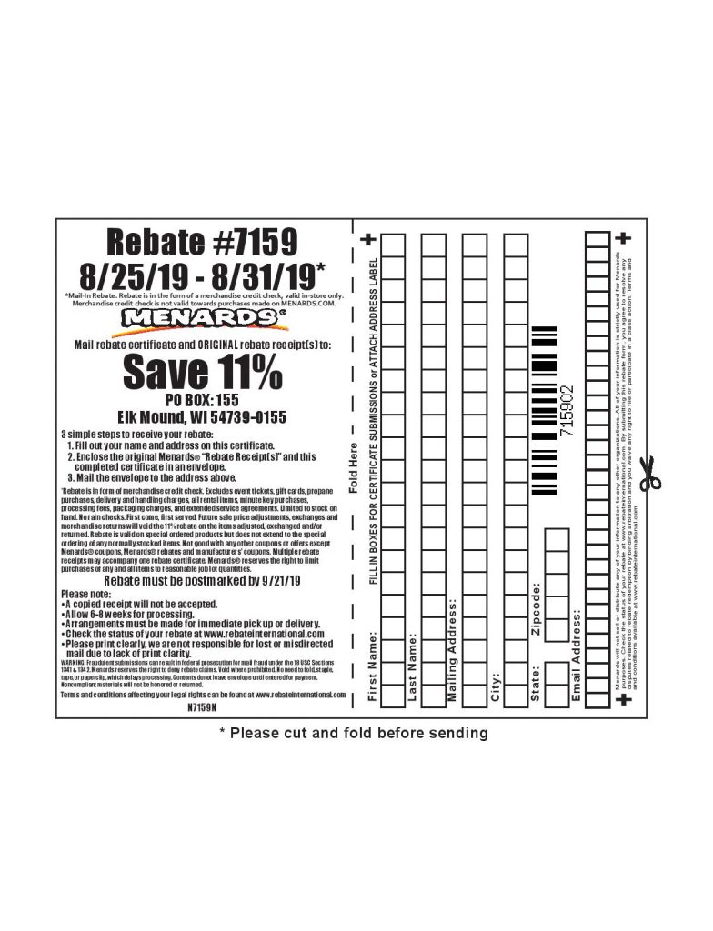 Menards 11 Rebate 7159 Purchases 8 25 19 8 31 19 Struggleville