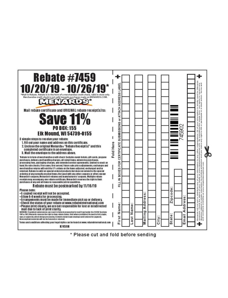 Menards 11 Rebate 7459 Purchases 10 20 19 10 26 19 Struggleville