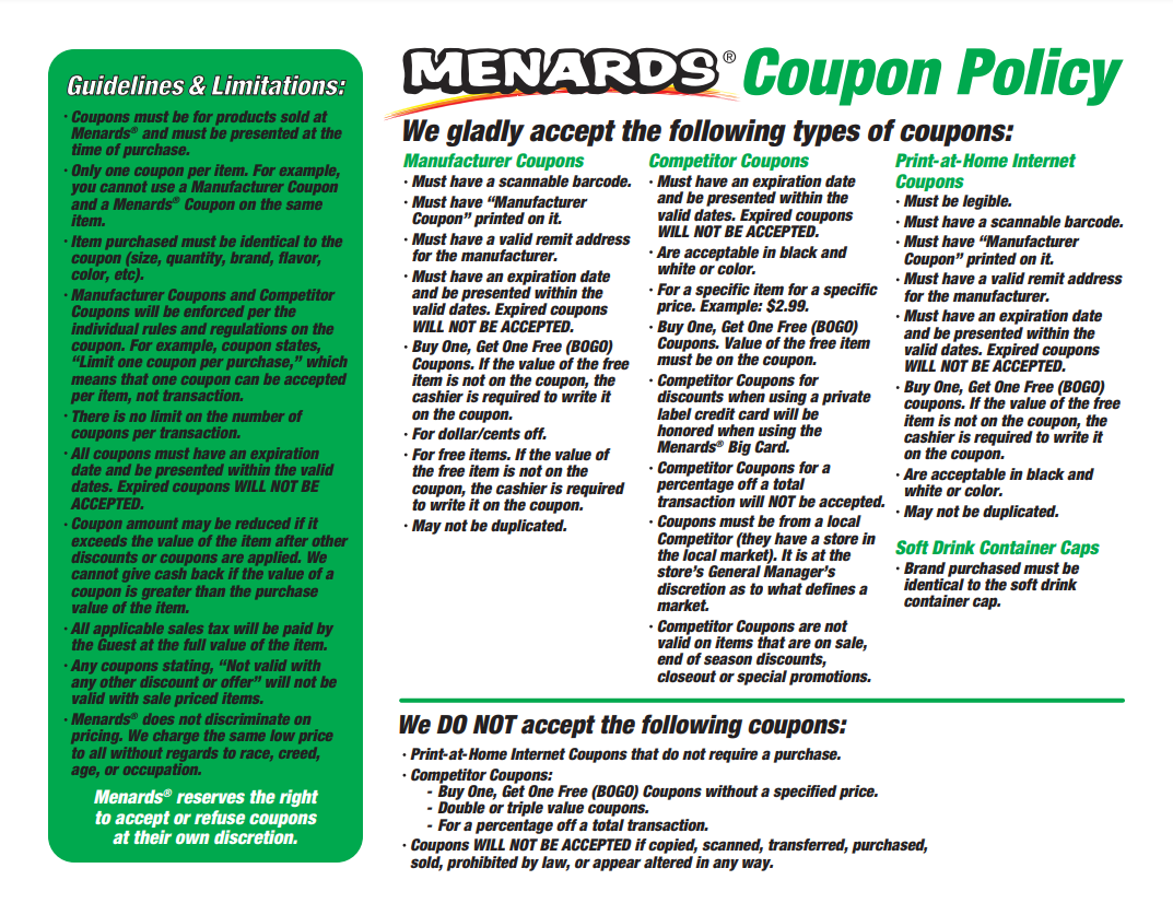 Menards Coupon Matchups And Deals Saving K