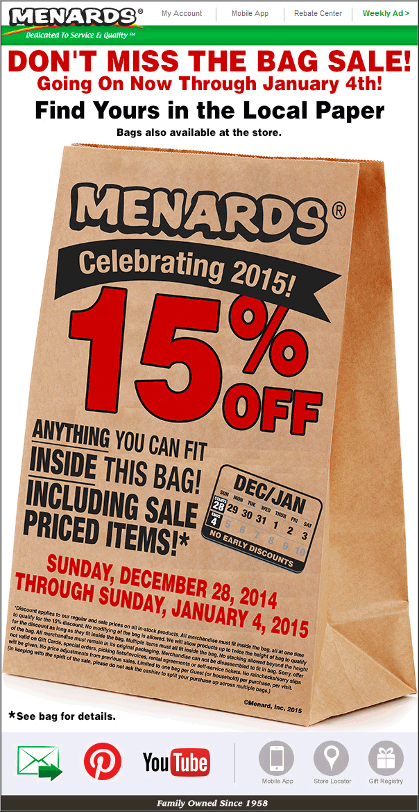 Menards Coupons 15 Off What Fits In The Bag At Menards Menards 