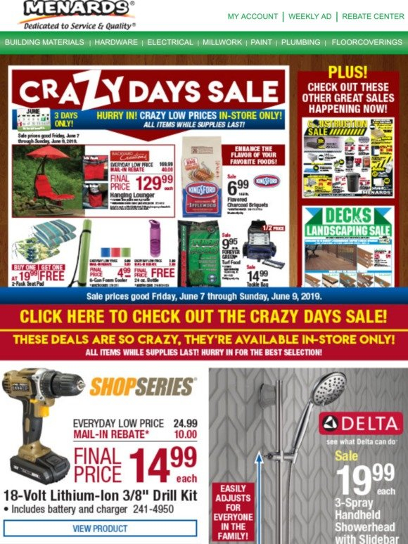 Menards Crazy Days Sale 3 Days Only Milled