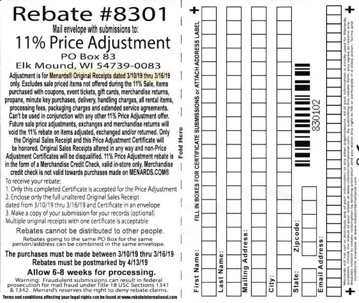 Menards Rebate Adjustment Form March 2022 MenardsRebate Form