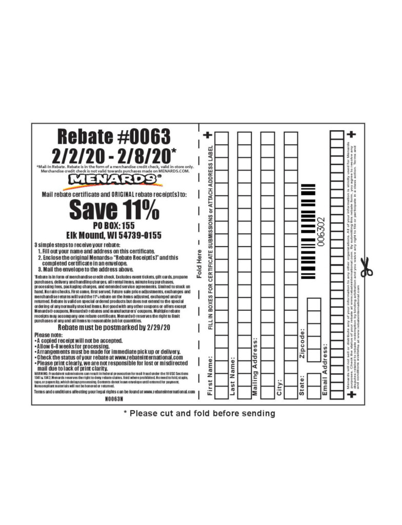 Menards Rebate Form 260 MenardsRebateForms