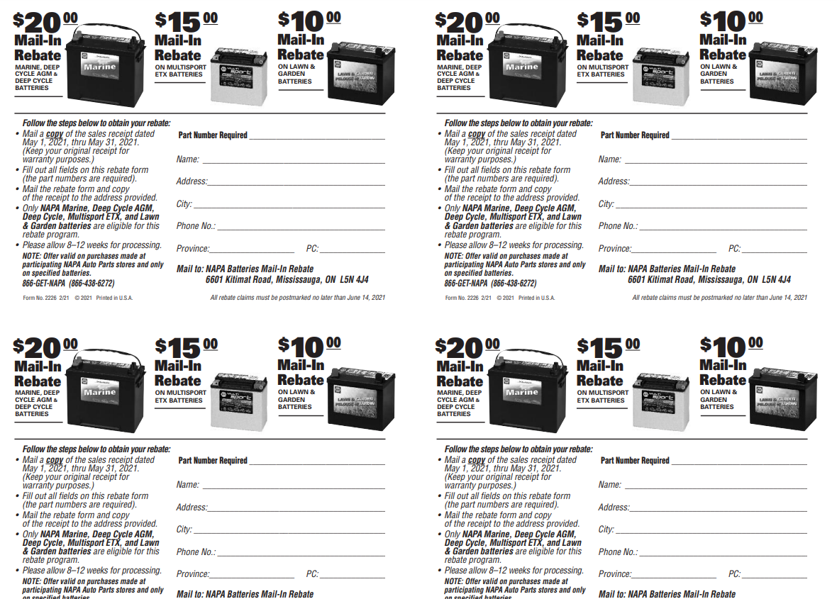 Napa Battery Rebate Form Best Printable Rebate Form