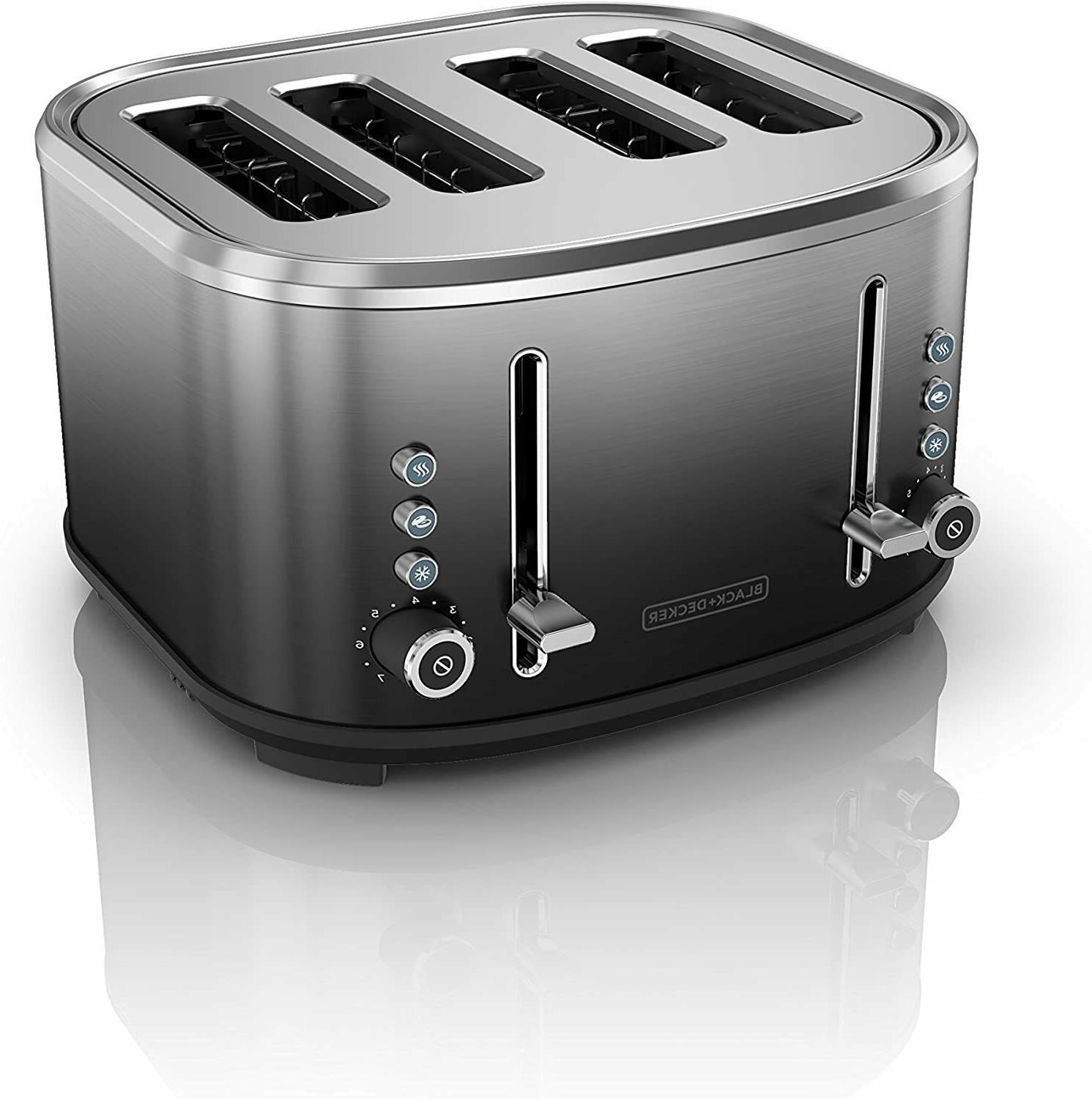 NEW BLACK DECKER 4 Slice Extra Wide Slot Toaster Stainless Steel 