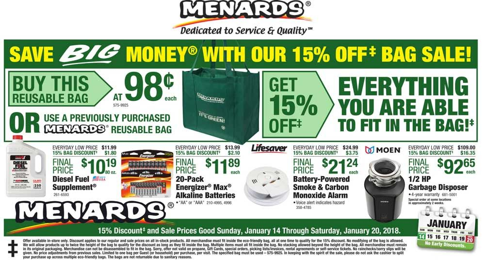 Pinned January 17th 15 Off Whatever Fits In The Bag At Menards