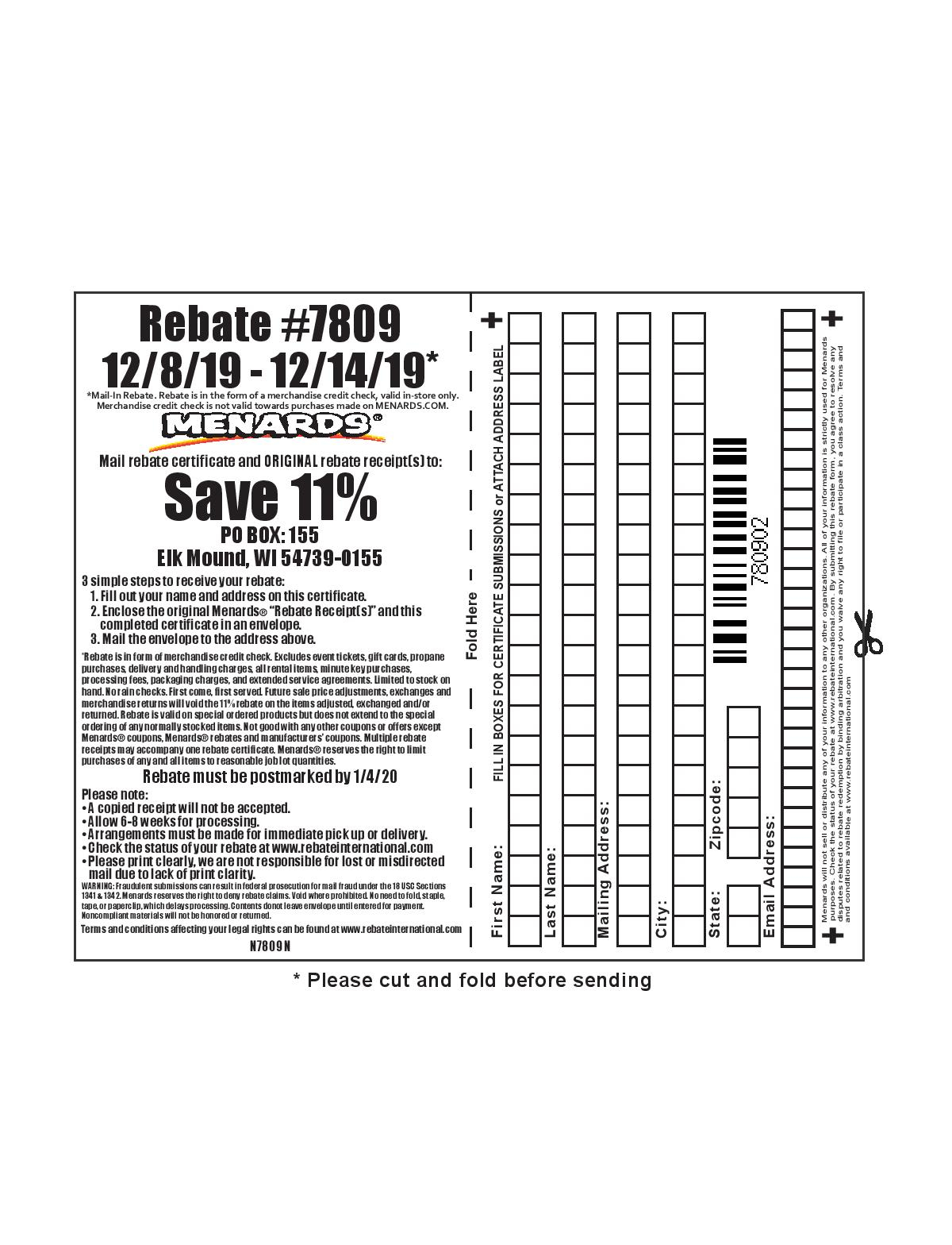 Struggleville Menards 11 Rebate 7809 Purchases 12 8 19 12 14 19