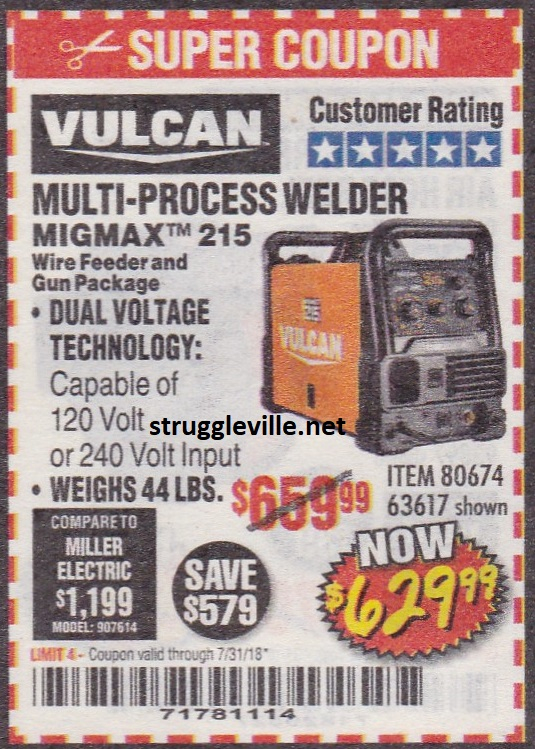 Vulcan Multi Process Welder MigMax 215 Expires 7 31 80674 63617